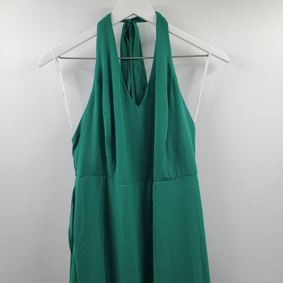 Lulus Green Halter Maxi Dress Ruffles Bridesmaid - Picture 2 of 10